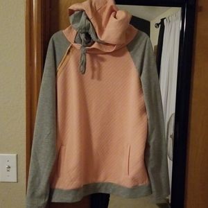 Peachy pink and grey double hood hoodie